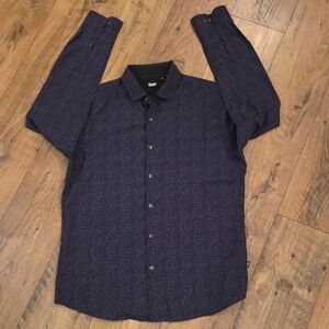 DKNY Men's Dark Blue Geometric Button-Down Shirt